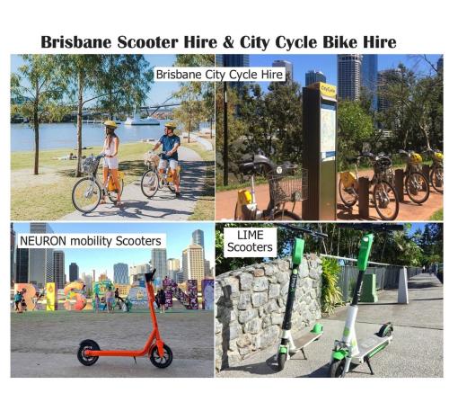 a collage of pictures of different types of bikes and scooters at Amazing City Location-Private Room in a Share House-2 Rooms available!! in Brisbane