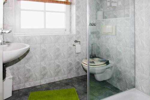 a bathroom with a toilet and a sink at Apartment, Wieck am Darss in Wieck
