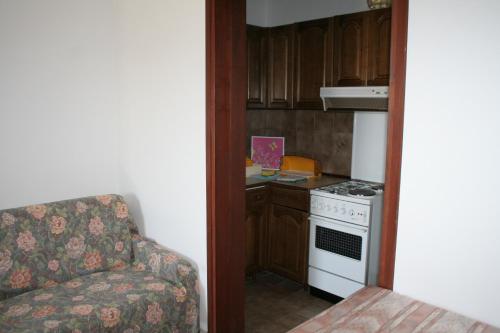 cocina con fogones y sofá en una habitación en Apartments Santa Barbara, en Biograd na Moru