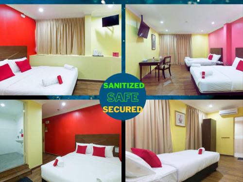 a collage of four pictures of a hotel room at Hotel Sunjoy9 Bandar Sunway in Petaling Jaya