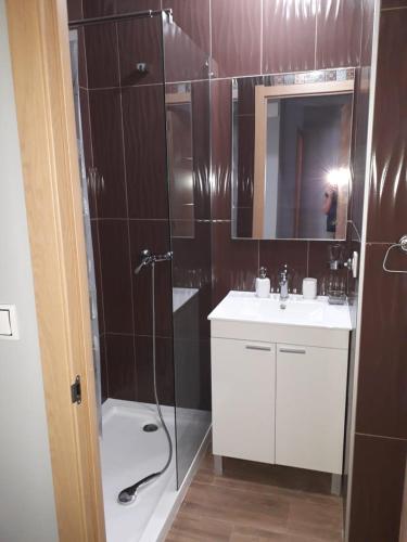 łazienka z prysznicem, toaletą i umywalką w obiekcie Bonito piso en Puerto de Sagunto w mieście Puerto de Sagunto
