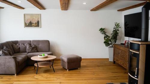 TV a/nebo společenská místnost v ubytování Ferienwohnung Trendelmühle Lautrach