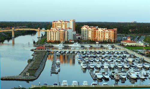 an aerial view of a marina with boats in the water at Marina Inn at Grande Dunes in Myrtle Beach