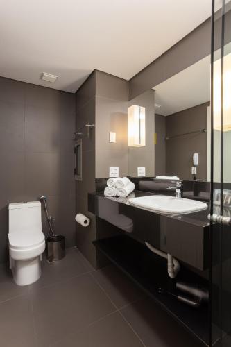 a bathroom with a sink and a toilet at Hilton Garden Inn Praia Brava in Itajaí