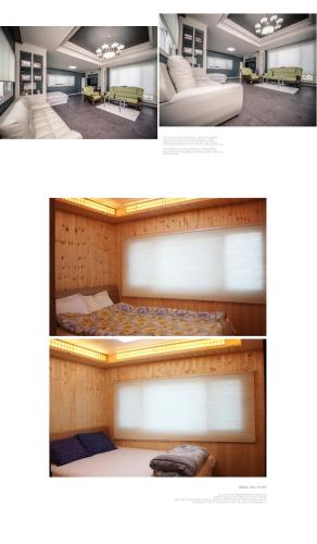 two pictures of a bedroom with a bed and a room with at Jeju Washington Pension in Seogwipo