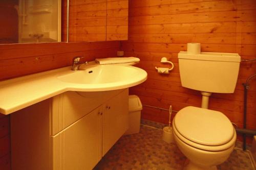 a bathroom with a toilet and a sink at Blockhouses at Fährsee, Templin in Templin