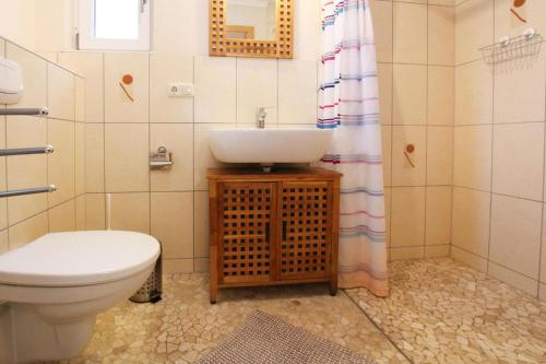 uma casa de banho com um lavatório e um WC em Holiday home, Feldberg Lake District em Wrechen