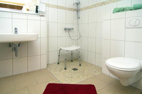 ein Bad mit einem WC, einem Waschbecken und einer Dusche in der Unterkunft House, Parmen near Feldberg in Parmen