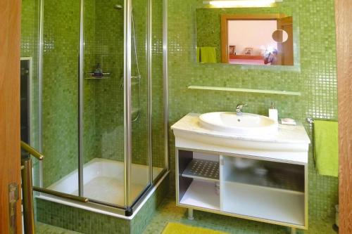 a bathroom with a shower and a sink at holiday home, Vale de Cambra - Rôge in Vale de Cambra