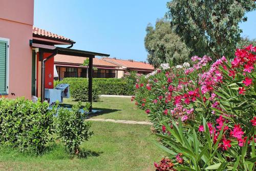 a garden with pink flowers next to a house at Apartment in Vada near restaurants in La Cinquantina