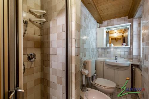 ein kleines Bad mit WC und Waschbecken in der Unterkunft Trevisan in Campitello di Fassa