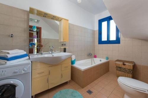 a bathroom with a sink and a washing machine at The Citrus House in Kalavárda