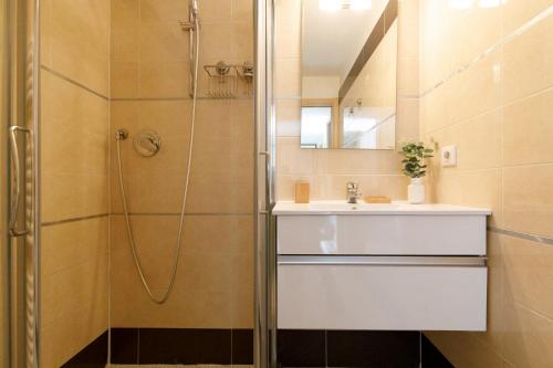une salle de bain avec un lavabo et une douche dans l'établissement 3 bedrooms: 200m from Croisette, à Cannes