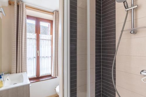 une salle de bain avec douche et lavabo dans l'établissement La Bourguignonne, à Villemanoche