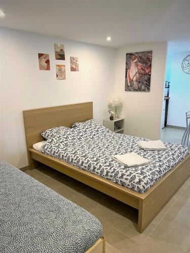 En eller flere senge i et værelse på Studio Le Plum'Art, 10mn Zoo de Beauval avec jardin