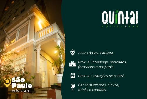 un anuncio para una villa con las palabras "spa pala villa" por la noche en Quintal Hostel & Bar, en São Paulo