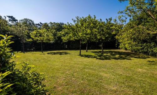 een grasveld met bomen op de achtergrond bij Buitencentrum Hessenheem in Markelo
