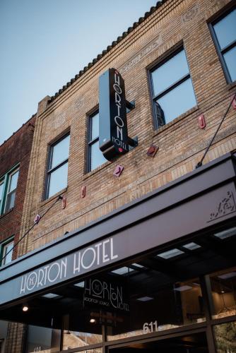 a sign for a hotel on the side of a building at The Horton Hotel in Boone