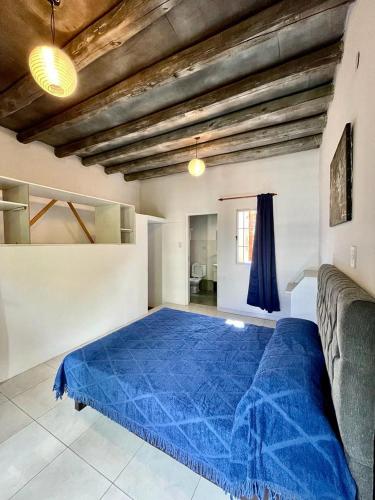 a large bedroom with a blue bed in a room at Tierras del Malbec 2 in Ciudad Lujan de Cuyo