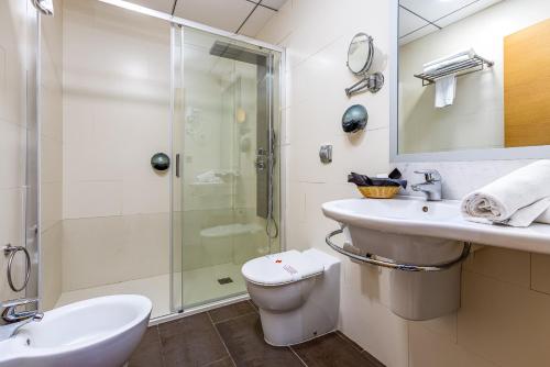 a bathroom with a shower and a sink and a toilet at Daniya Alicante in Alicante