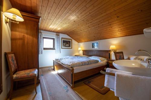 a bedroom with a bed and a sink in a room at Traditional Apartment Trebe in Ortisei