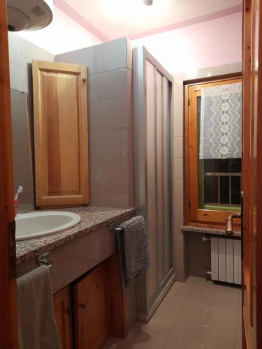 a bathroom with a sink and a mirror at SESTRIERE Fronte Piste in Sestriere