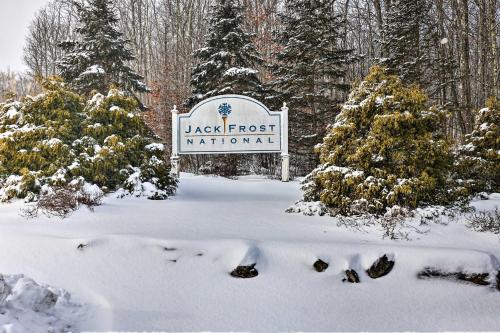 a sign in the snow in front of a first national monument at Less Than 1 Mi to Jack Frost Lake Harmony Townhome! in Lake Harmony