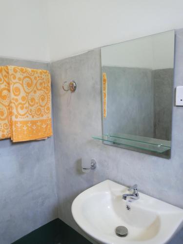 a bathroom with a sink and a mirror at Villa Sidu in Induruwa