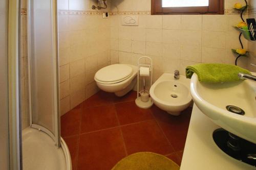 La salle de bains est pourvue de toilettes et d'un lavabo. dans l'établissement Holiday home, Monteggiori, à Santa Lucia