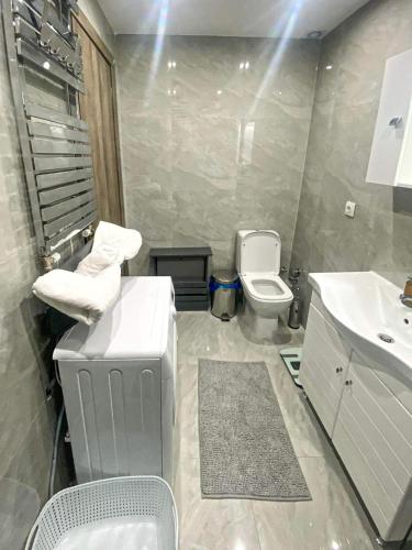 a bathroom with a toilet and a sink at TM Apartment No 2 - Scandinavian Style in Aridaia