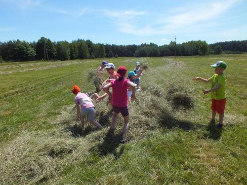 a group of children playing in a field at Dolina Bobrów in Siennica