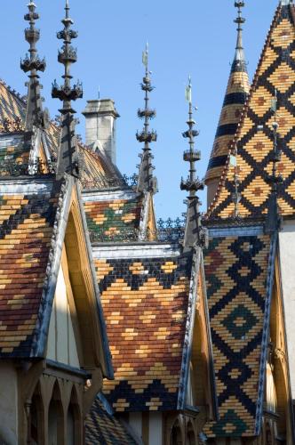 a close up of the roofs of a building at Les Clés de La porte Saint-Nicolas - Parking - Centre in Beaune