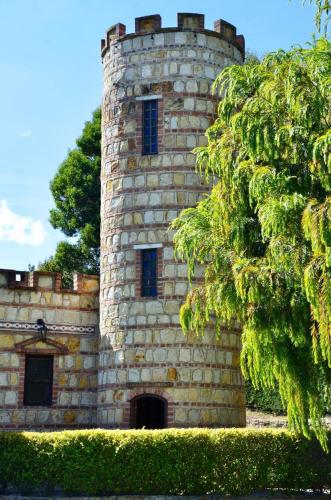 a stone building with a tree in front of it at Castillo Casablanca in Guatavita