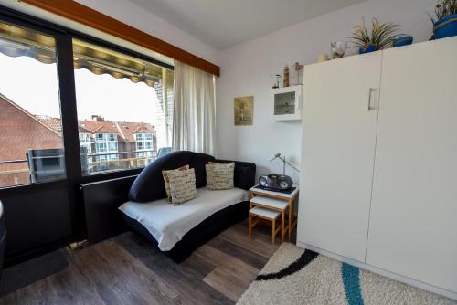 DöseにあるHaus "Jan am Strand" Appartement JAN313のソファと窓のあるリビングルーム