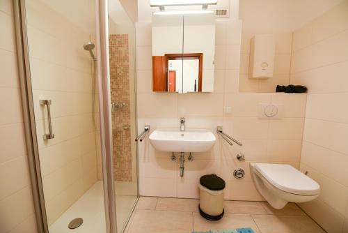 ein Badezimmer mit Waschbecken, Dusche und Toilette in der Unterkunft Haus "Luv und Lee" Appartement LUV23 in Döse