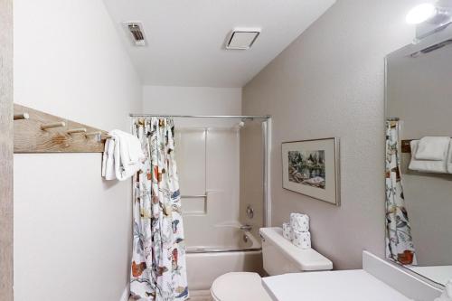 a bathroom with a shower and a toilet and a sink at Eagles Nest Condo #88 in Lakeshore