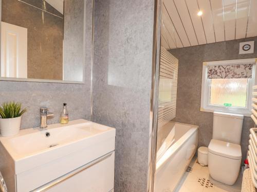 a bathroom with a sink and a toilet and a tub at Limefitt Lodge in Windermere