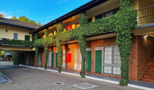 Un edificio con hiedra creciendo en el costado. en Seaton Arms Motor Inn, en Albury