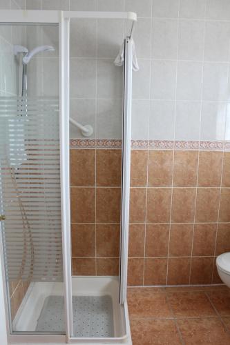 a shower with a glass door in a bathroom at Seacourt Accommodation Tramore - Adult Only in Tramore