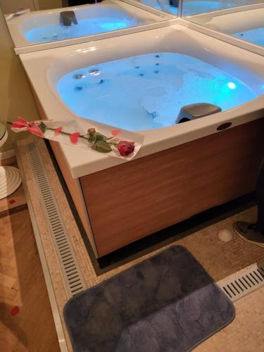 a bath tub with flowers on the side of it at HOTEL VILLA ISA in Pescara