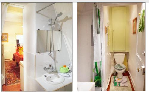 2 Bilder eines Badezimmers mit Waschbecken und WC in der Unterkunft Family Apartment Old Town near Beach AC in Nizza