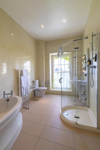 a bathroom with a shower and a tub and a sink at Butler House in Kilkenny