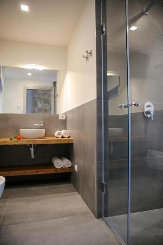 a bathroom with a glass shower and a sink at La Cipressina B&B in Cavaion Veronese