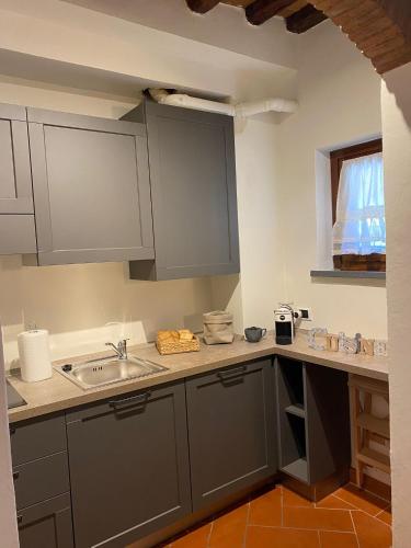 a kitchen with gray cabinets and a sink at Home sweet home in San Gimignano