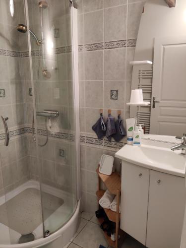 a bathroom with a shower and a sink at Chambres d'hôtes / B&B Chez Mon Rêve in Éguzon-Chantôme