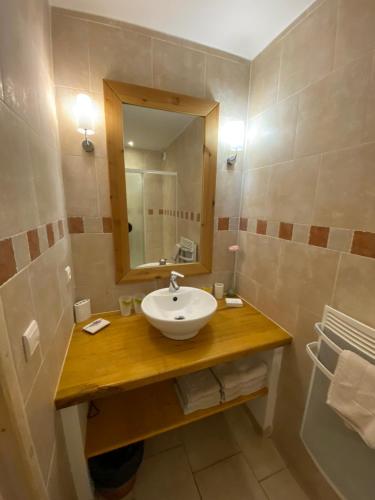 een badkamer met een wastafel en een spiegel bij Le mas d'Orsan in Orsan
