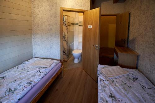 Un pat sau paturi într-o cameră la Viesu nams Liepas