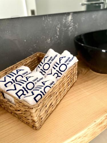 a basket of towels sitting on top of a counter at Villa Rio by Valada Village in Valada