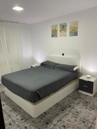 um quarto com uma cama grande e uma parede branca em Casa Alberche a 9Km Talavera em Alberche del Caudillo