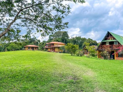 a group of houses in a field with grass at Cabaña Numbana San Agustín in San Agustín